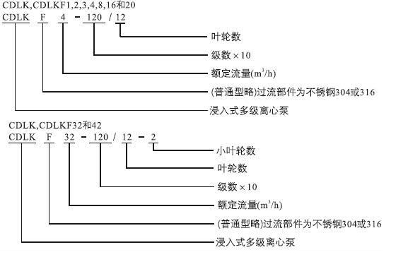 CDLK浸入式多級(jí)離心泵型號(hào)意義